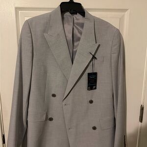 JF J.Ferrar Light Gray Double-Breasted Blazer